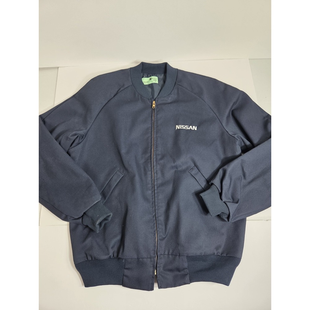 Vtg 80s Nissan Tech Mechanic Work Bomber Jacket Navy  Sz M USA MADE